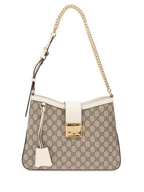 Gucci Beige Ivory GG Supreme Shoulder Bag with Gold Chain NWT - Authentic
